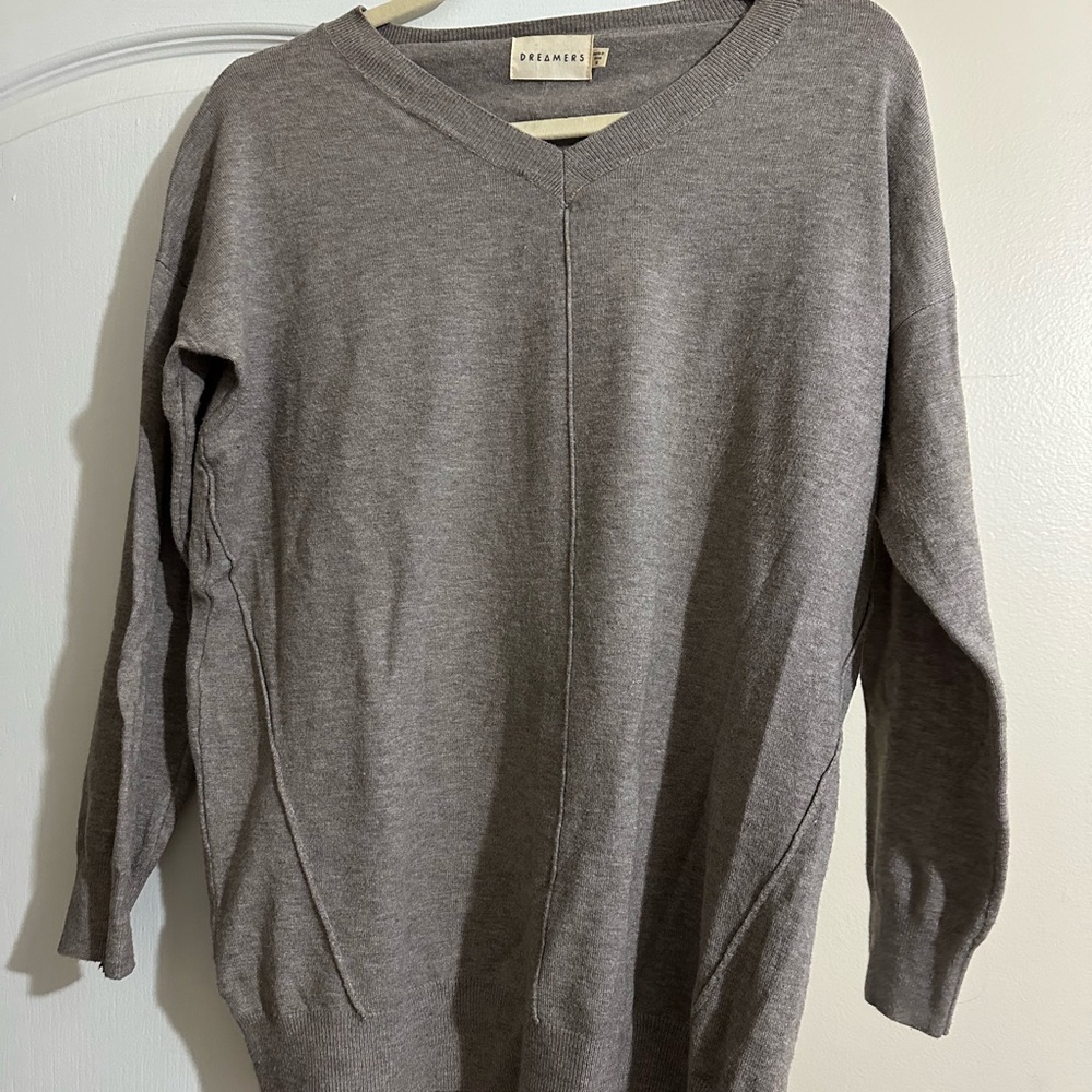 Dreamers Taupe V-Neck Sweater